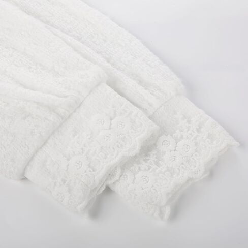 بلوزة نسائية من Belle Poque على الطراز الفيكتوري بأكمام منتفخة ورقبة وهمية قميص دانتيل غير رسمي قابل للتمدد مع أزرار زخرفية in Kuwait