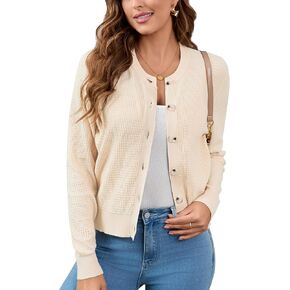 Womens Long Sleeve Cardigan Knit Shrugs for Dresses Crew Neck Button Down Bolero Cardigans Sweaters