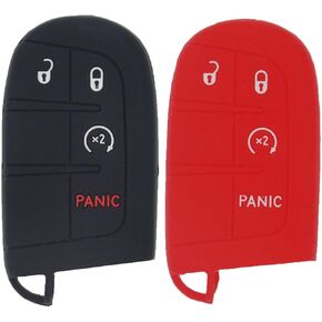 LemSa 2Pcs Rubber Silicone Smart Key Fob Case Cover Protector Holder for Dodge Durango Journey Dart Challenger Jeep Renegade Fiat M3N-40821302 / M3M-40821302, Black Pink