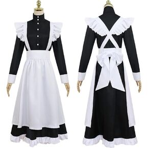 Women's Classic Maid Long Dress Black and White Apron Lolita Housekeeper Cosplay Costume Uniform