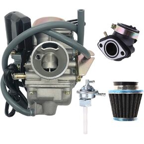 PD24J 24mm 152QMJ 157QMI GY6 150CC Carburetor for GY6 150CC 4 Stroke Scooter Moped Taotao Baja Roketa Sunl JCT ATM50 Engine carb with Intake Manifold Air Filter Fuel Valve Switch