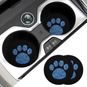 2 PCS Car Cup Holder Coasters, 2.75 Inches Round Rubber Paw Print Auto Cup Sink Coasters, Cute Glittering Automotive Coaster Mats for Men & Women, Interior Car Accessories (Red)