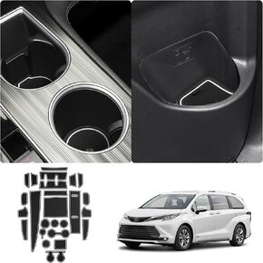 2021-2023 2024 Toyoat Sienna XL40 Center Console Liners Mats Cup Holder Inserts Mats Non-Slip Center Console Shifter Liner Trim Mats Anti-dust Door Pocket Liners Interior Accessories 25 PCS(White)