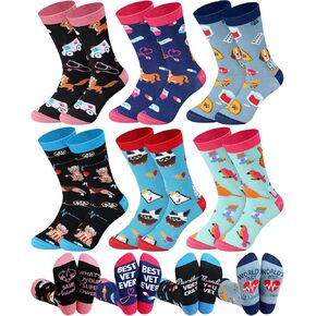 6 Pairs Veterinary Gifts for Women Novelty Veterinarian Socks Pet Animal Nurse Doctor Assistant Vet Tech Gifts for Christmas Birthday