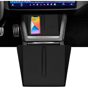 Center Console Wireless Charging Silicone Mat Compatible with Tesla Model X S 2025 2024 2023 2022 Plaid Accessories Interior Protector Pad Mats Upgrade Protector Cover Trim Decorations Part (Black)