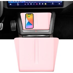 Center Console Wireless Charging Silicone Mat Compatible with Tesla Model X S 2025 2024 2023 2022 Plaid Accessories Interior Protector Pad Mats Upgrade Protector Cover Trim Decorations Part (Black)