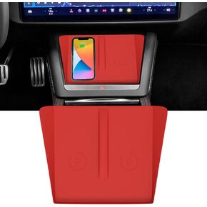 حصيرة سيليكون للشحن اللاسلكي لوحدة التحكم المركزية متوافقة مع طراز Tesla X S 2025 2024 2023 2022 ملحقات منقوشة وسادة حماية داخلية سجادات ترقية غطاء حماية جزء ديكورات (أسود) in Kuwait