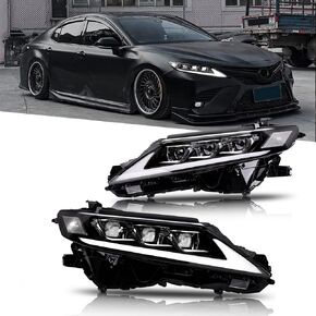 Triple Beam Headlamp/Headlights for 2018-2024 Toyota Camry XSE/XLE/LE/SE Nightshade AWD Hybrid Headlights Head Light Accessories Sequential Animation Custom Replacement (Red)