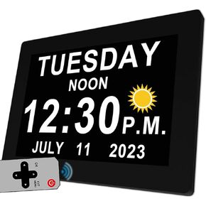 19 Alarms Digital Clock with Voice Talking Time, Auto DST, 20 Custom Reminders, 10-Level Auto Dimmer, 6 Display Modes, Day Date Calendar Clock for Seniors Dementia Alzheimers'- 7 Inch with Remote
