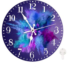 Ansouyi Round Wall Clock Battery Operated Clocks Wallclock 10 Inch,Blue Aqua and Purple Dust Explosions Silent Non Ticking Wall Clock for Living Room,Kitchen,Home,Bathroom,Bedroom,Office or School