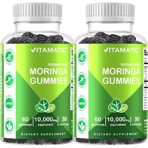 Vitamatic 2 Packs Sugar Free Moringa Gummies - 10000 mg Equivalent per Serving - Complete Green Superfood - 60 Pectin Based Gummies