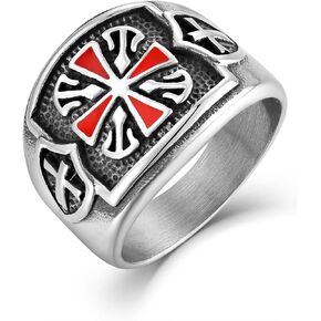 Cross Ring for Men Vintage Stainless Steel Hammer Band Titanium Steel Jewelry