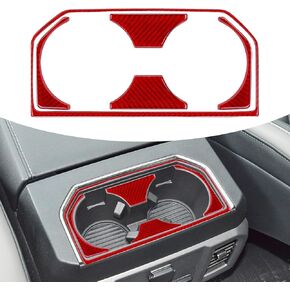 Compatible with Car Rear Handrail Cup Holder Panel Trim,Real Carbon Fiber Protection Frame Sticker Interior Accessories Decoration for Ford F150 2015-2020(Red)