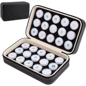 BENECREAT 8.6x5.1x2.5 Inch Leather Jewelry Display Case with 30 Pcs Gem Jars, Loose Diamond Box with White Foam Insert, Diamond Boxes Containers for Collectibles Storage
