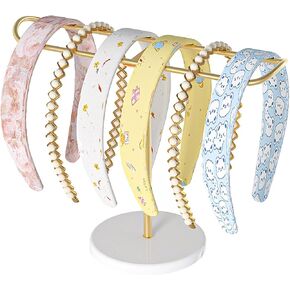 Julysky Metal Headband Holder,Headband Display Stand,Bracelet Holder, Claw Clip Organizer, Gold Headband Organizer, Hair Accessories Organizer Storage, Hair Tie Organizer for Women(White and Gold)