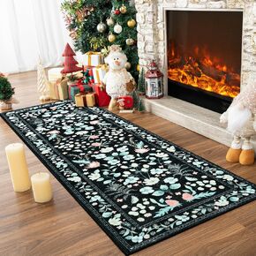 Przemy 4x6 Rugs for Living Room Bedroom, Washable Boho Area Rug Non Slip Floral Vintage Low Pile Carpet, Soft Indoor Floor Rug for Kids Room Office Dining Room Nursery Playroom Decor, Purple