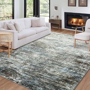 8x10 Area Rug Machine Washable Rug for Living Room Modern Abstract Indoor Accent Rug Stain Resistant Non-Slip Carpet Rug Contemporary Aesthetic Floor Cover for Home Decor, Blue/Grey