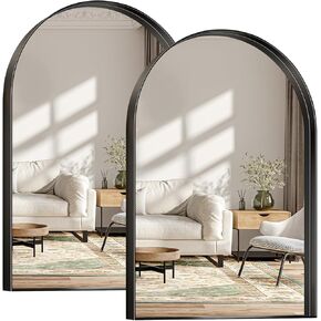 Arched Bathroom Mirrors Pair, 2-Pack 24x36 Inch Black Arch Wall Mirror, Bathroom Vanity Mirrors for Over Sink, Metal Framed Black Mirror for Living Room Bedroom Mantel Entryway Hallways