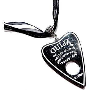 Black Glitter Ouija Planchette Pendant on Organza Ribbon & Cord Choker spirit board gothic necklace