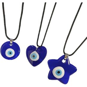 Pack 3 Turkish Evil Eye Lucky Protection Pendant Necklace for Women Choke Glass Friendship Sister Mother Daughter Dainty Unique Jewelry Gifts BFF
