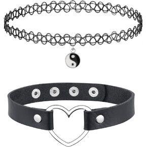 BodyJ4You 4PC Choker Necklace Set Pendant Charm Black Leather Heart Unicorn Rainbow Sun Butterfly Tattoo Women Girl Teen Kids