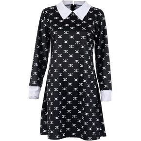 SOUTHSKY Black Dress Skull Costume for Women Adult Costumes Addams Wednesday Outfit Cosplay Halloween Carnival Role-playing