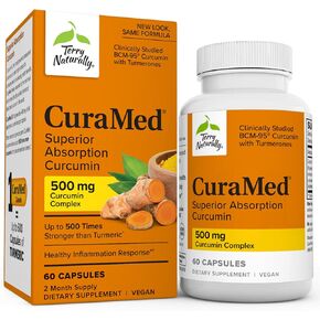 Terry Naturally CuraMed 500mg - Antioxidant Supplement for Brain & Immune Health Support - Supplement with Curcumin & Turmeric Essential Oil - Herbal Liver Support - 60 Softgels