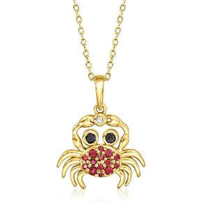 Ross-Simons 0.30 ct. t.w. Ruby and .10 ct. t.w. Black Spinel Crab Pendant Necklace With Diamond Accent in 18kt Gold Over Sterling. 18 inches
