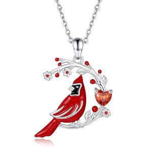 925 Sterling Silver Cardinal Necklace Pendant Red Bird Memorial Jewelry Gifts for Women