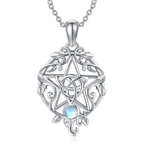 Pentagram Necklace 925 Sterling Silver Pentacle Moonstone Necklace Pentagram Jewelry Gifts for Women