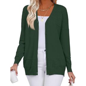 VVK Womens Long Sleeve V-Neck Button Down Cardigan Sweaters Knit Open Front Lightweight 2024 Ladies Fall Outwear