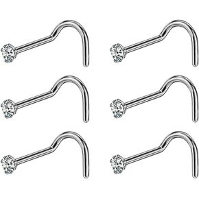 FANSING Titanium Nose Studs Screw Shaped Nose Rings for Women Men Corkscrew Nostril Piercing Studs with Cubic Zirconia End