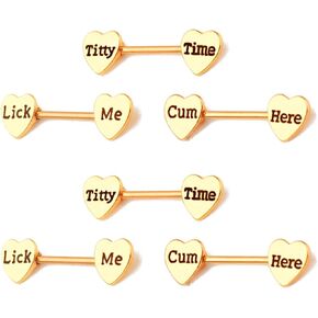 3Pairs 14G Stainless Steel Nipple Rings Suck It Heart Shape Letter Straight Barbell Bars Tongue Ring 13mm Bite Me Body Piercing Jewelry Set