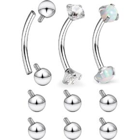 Internally Threaded Eyebrow Piercing Jewelry Surgical Steel Vertical Labret Lip Jewelry 16g Curved Barbell Tiny Eyebrow Ring Rook Earring Small Belly Button Ring for Women Men