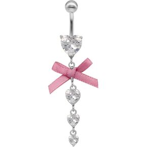 14G Bowknot Dangle Belly Button Ring for Women Stainless Steel CZ Belly Navel Rings Belly Piercing Barbell Sparkling Body Piercing Jewelry