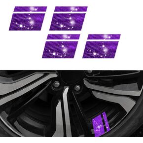 UGSHY 4 PCS Bling Car Wheel Rim Stickers, 2.4" x 1.2" Personalized Decorative Decals with Sparkling Lines, Diamond-Encrusted Wheel Stickers for 18 to 21" Wheel, Universal for Car Accessories (Purple)