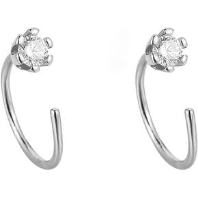 Minimalist CZ Half Hoop Earrings for Women Silver Gold Plated Tiny Clear Cubic Zirconia Open Small Huggie Hooops Earring for Cartilage Piercing Upper Ear Fashion Jewelry Gifts for Christmas Holiday