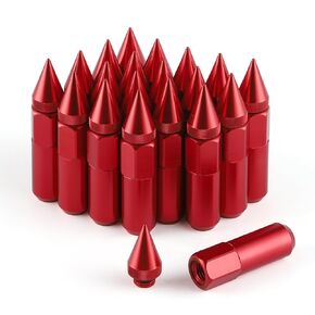 SINGARO 20PCS M14X1.5 Wheel Lug Nuts, Cap Spiked Extended Tuner 60mm Aluminum Wheels Rims Lug Nuts (Red)