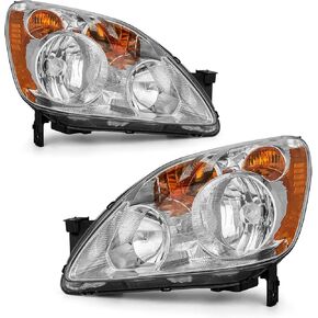 Headlight Compatible with 2005 2006 Honda CRV Headlamp Chrome Housing Amber Reflector Replacement Pair