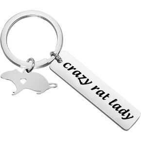 Gzrlyf Rat Keychain Crazy Rat Lady Keychain Rat Lover Gifts for Women Rat Mom Gifts Rat Owner Gift Mouse Keychain