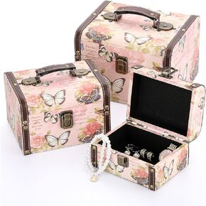 صندوق صندوق كنز عتيق، صندوق مجوهرات على شكل فراشة، صندوق خشبي مزخرف، صندوق تذكار من الجلد الصناعي الأوروبي، هدية رائعة لعيد الميلاد والذكرى السنوية للزفاف، مجموعة من 3 in Kuwait