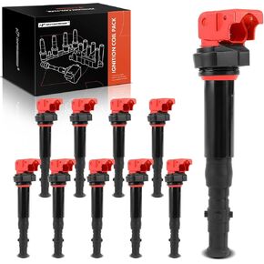 A-Premium (Red) Engine Ignition Coil Pack Compatible with BMW M5 2006-2010, M6 2006-2010, 5.0L, 10-PC Set