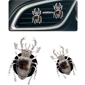 Beetles Air Vent Clips Car Air Freshener 2pcs Black Silver Insects Luxury Car Accessories for Women Teens,Refillable Car Diffuser Outlet Clips,Insects Car Decor Car Charm