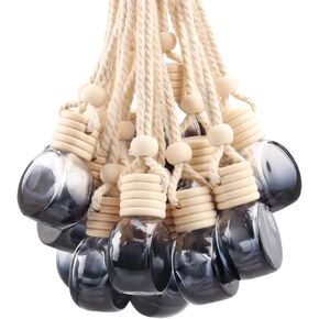 20 Pcs Oblate Shape Hanging Car Air Freshener Diffuser,Empty Refillable Black Gradient Glass Essential Oil Hanging Decor Aromatherapy Fragrance Pendant Vials with Wooden Caps & Hanging String