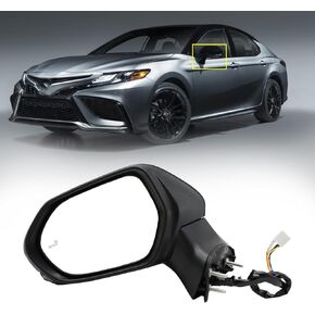 Door Mirror Fit for 2018 2019 2020 2021 Toyota Camry Heated Manual Folding Black Rear View Side Mirror with Turn Signal and Blind Spot Detection (Left Driver Side)