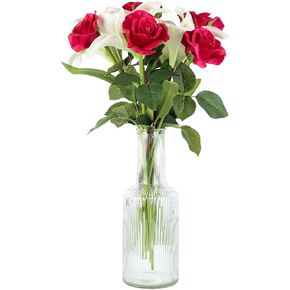 Pink&White Tulip Artificial Flowers 20Pack 13.8inch, Real Tounch Fake Flowers Bouquets,Handmade Tulip Faux Flowers for Wedding, Home Decor, Office Arrangements (Pink&White)