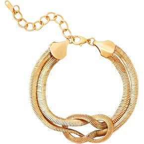 MINACHI Vintage Knotted Link Bracelet, Unique Adjustable Twisted Snake Chain Bracelets, Gold Stainless Steel, Best Gift for Her