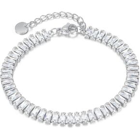 Womens Pearl Link Chain Bracelet, Stainless Steel CZ Stone Dainty Bracelet Trendy,Wedding Birthday Jewelry Gifts