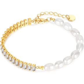 سوار نسائي بسلسلة من اللؤلؤ، مصنوع من الفولاذ المقاوم للصدأ بحجر تشيكوسلوفاكيا، سوار أنيق عصري، هدايا مجوهرات الزفاف وأعياد الميلاد in Kuwait