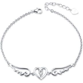 S925 الفضة الاسترليني الملاك الجناح سحر مكعب زركونيا أساور يمكن تغيير الحجم، سلسلة رولو، 7 + 2 " in Kuwait